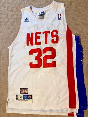 Adidas White Nets #32 Hardwood Classics Jersey with Red Accents